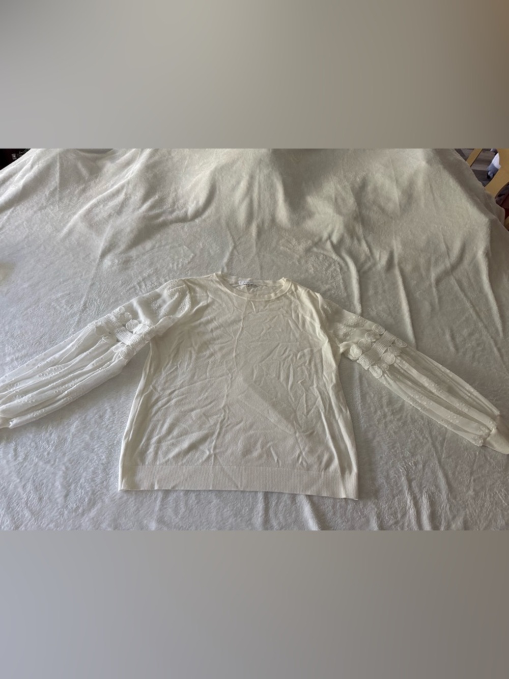 Siani Milano Sheer Lace Balloon Sleeves White Knit Top XL
